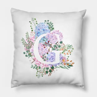 botanical monogram alphabet G hydrangea flowers Pillow