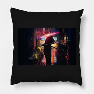 Modern samurai Neon Pillow