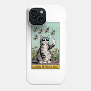 Funny Cat Selfie CICADAS Invasion 2024 - Vintage Tarot Card Phone Case