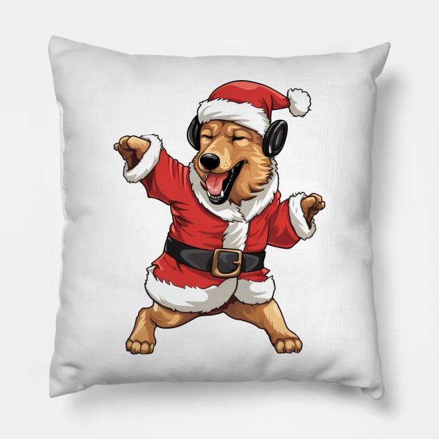 Cartoon Christmas German Shepherd Dog Dancing Pillow by Chromatic Fusion Studio