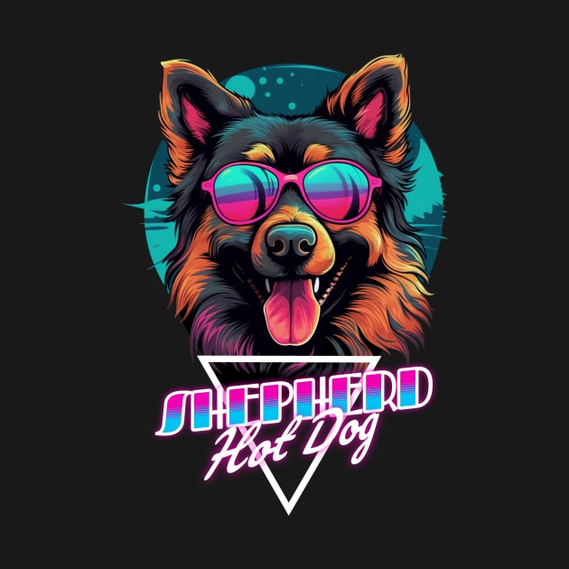 Retro Wave Shepherd Hot Dog Shirt by Miami Neon Designs