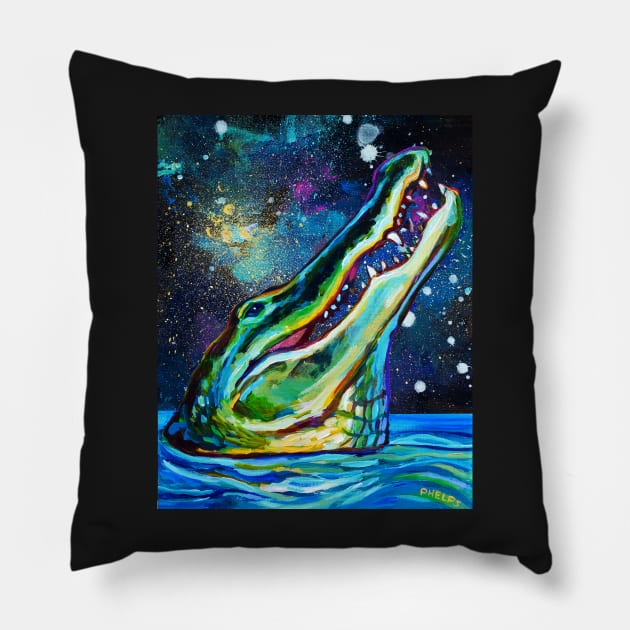 Galactic Alligator by Robert Phelps Pillow by RobertPhelpsArt