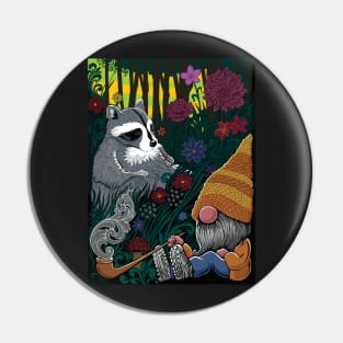 Gnomer and raccoon Pin