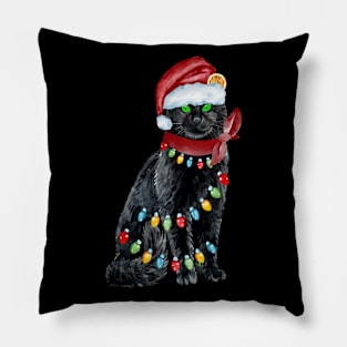 Black Cat Christmas Light Funny Cat Lover Christmas Pillow