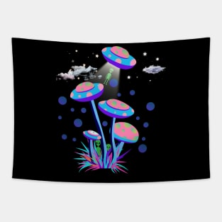 Mushroom UFO and Aliens Tapestry