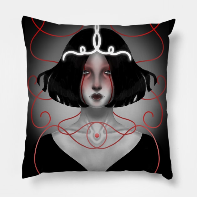 Tarot card high priestess black and white Pillow by SosiCreatesArt