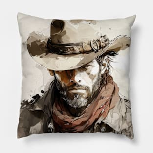 Western Cowboy Portrait Painting Historic Adventure Pillow