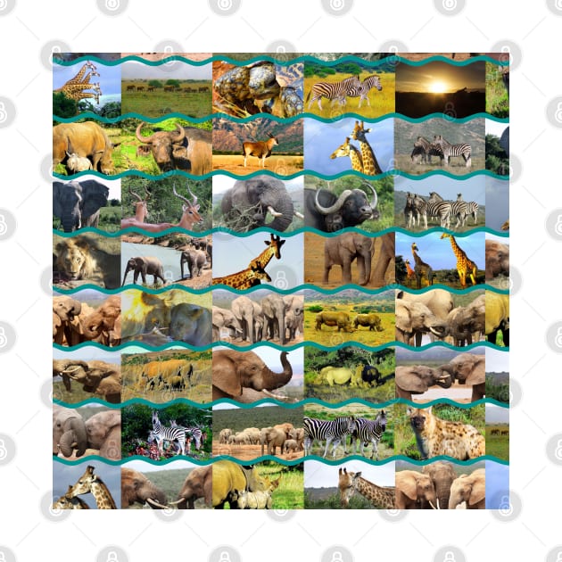 African Wildlife Collage Wave Lines by PathblazerStudios