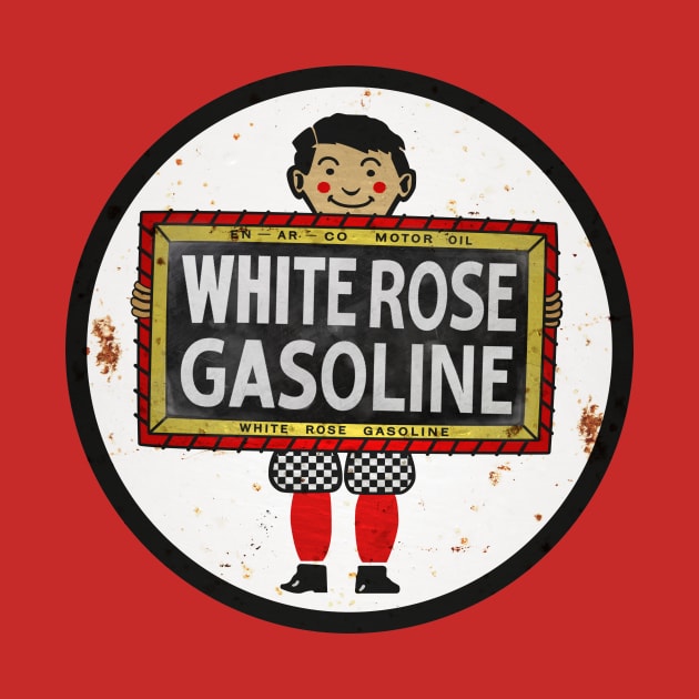 White Rose Gasoline. Boy with slate vintage sign. by Hit the Road Designs