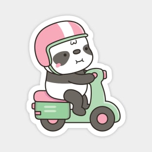 Cute Little Panda Riding Green Scooter Magnet