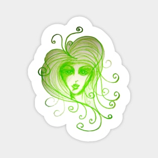 Green Girl with Whispy Hair Magnet