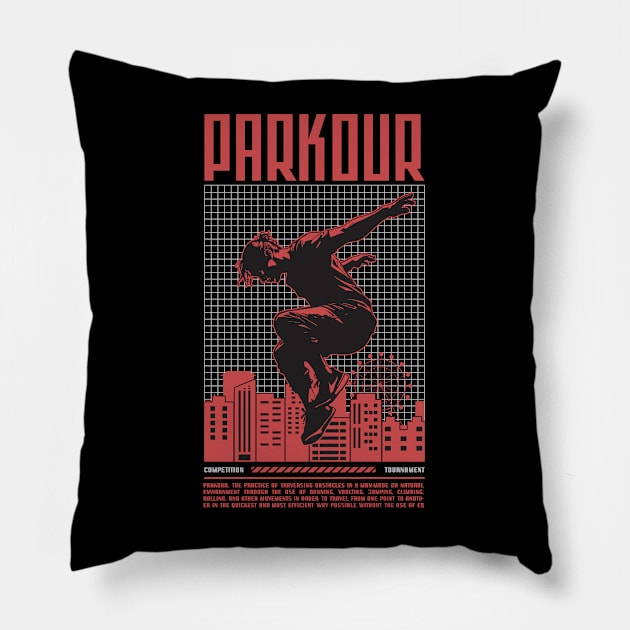 Parkour Freerunner Retro Themed Gift Pillow by GrafiqueDynasty