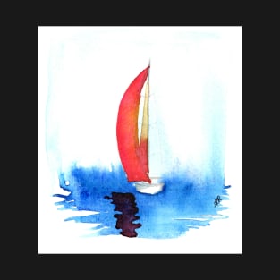 Red sail on a smooth sea T-Shirt