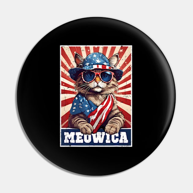 Meowica 4Th Of July Cat American Flag Cat ny 4Th Of July Pin by lam-san-dan