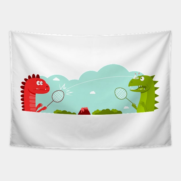 Dinosaur Badminton Tapestry by MarkoStrok