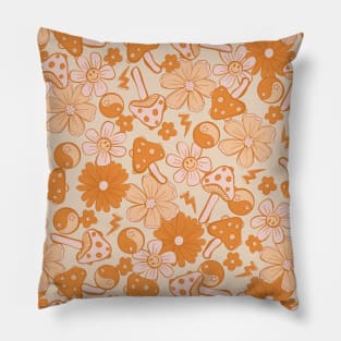 Groovy Mushrooms and Daisies Pillow