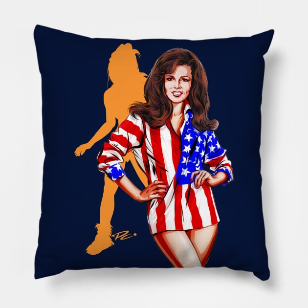 Raquel Welch - An illustration by Paul Cemmick Pillow by PLAYDIGITAL2020