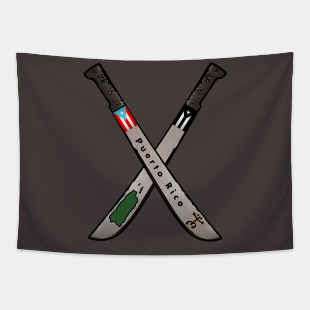 Puerto Rico Machete Flag Map Coqui Taino Tapestry by SoLunAgua