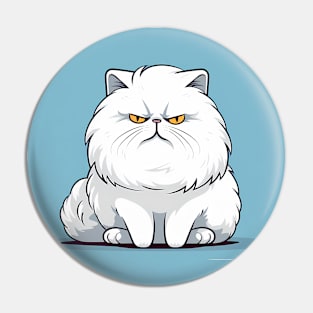 Cute Cartoon Grumpy White Cat on a blue background Pin