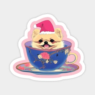 Cutest Pink Teacup Pomeranian Puppy in Merry Christmas Day Magnet