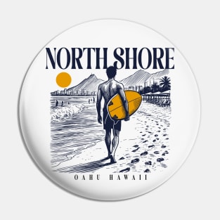 Vintage Surfing North Shore Oahu, Hawaii // Retro Surfer Sketch // Surfer's Paradise Pin