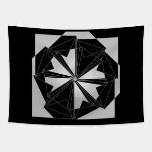 Mandala Geometric black and white linear flower Tapestry