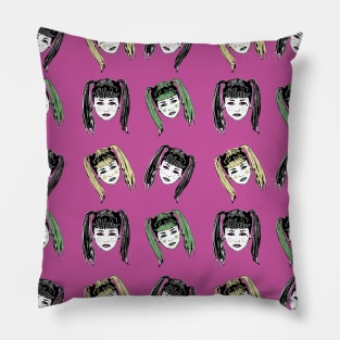 Ponytail Girls Pattern Fuschia Pillow