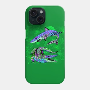 the shark and the alligator in pattern ecopop art in jungle style Phone Case