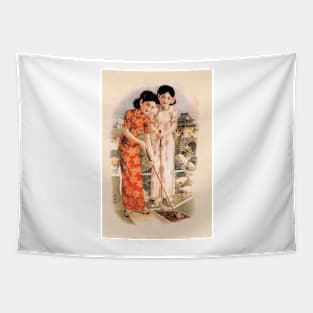 Two Beautiful Ladies Playing Golf Wall Decor Vintage Chinese Art Tapestry