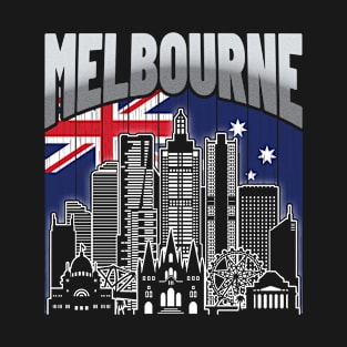 Melbourne Australia Skyline Vintage Australian Flag T-Shirt