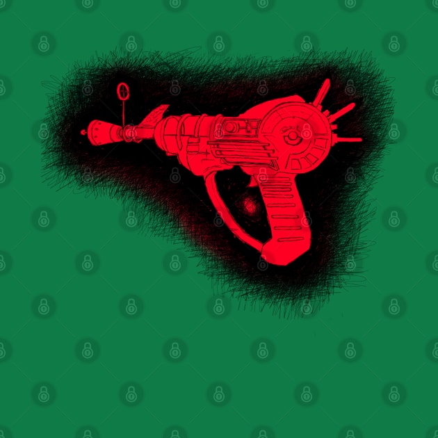 Zombies Red and Black Sketchy Ray Gun on Emerald Green by LANStudios