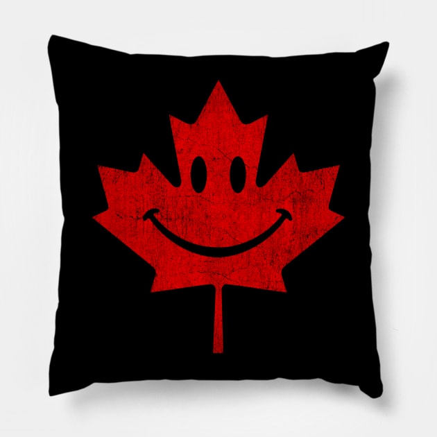 Smiling Face Maple Leaf Canada Happy Canada T Design Pillow by Vector Deluxe