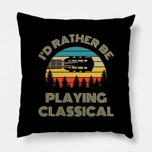 I'd Rather Be Playing Guitar Classical Guitar Headstock Retro Vintage Sunset Pillow