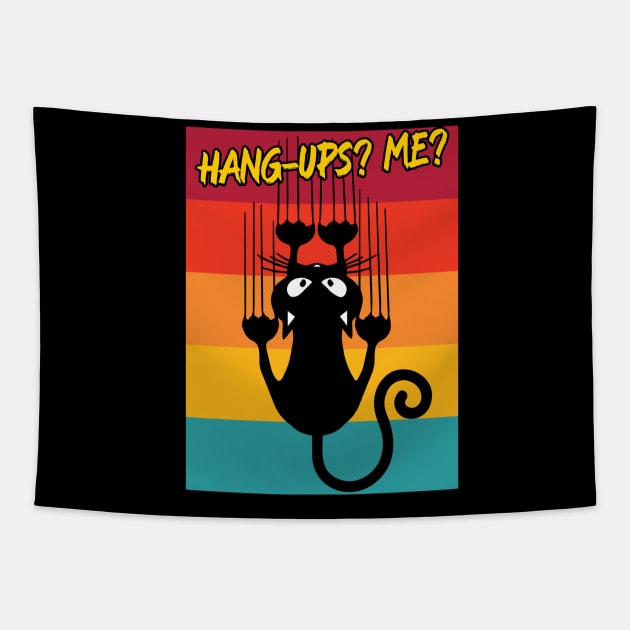 Black Cat Hanging – Hang Ups? Me? Tapestry by RockReflections