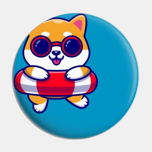 Cute Shiba Inu Dog Swimming Cartoon Pin