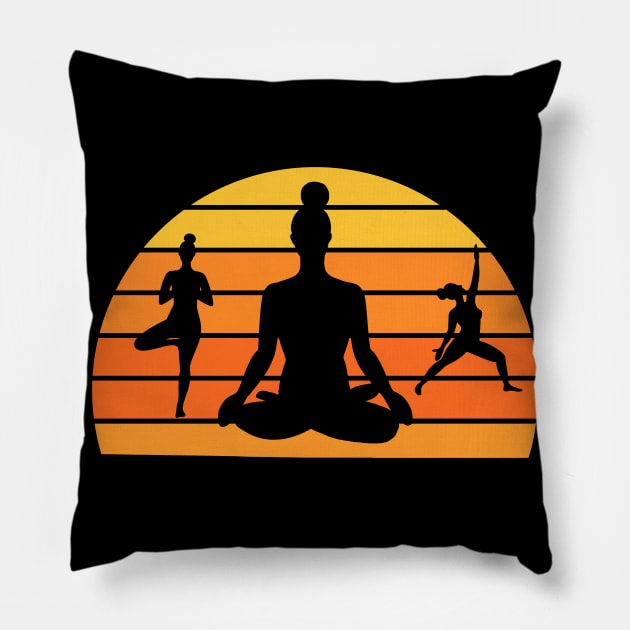 Yoga Meditation Poses Retro Vintage Fitness Pillow by Foxxy Merch