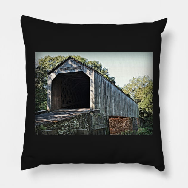 Covered Bridge Tyler State Park Pillow by JimDeFazioPhotography