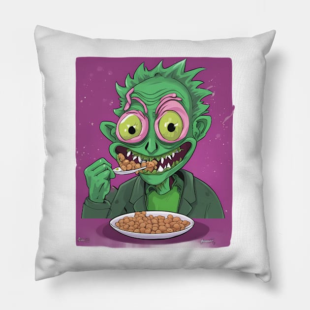 Interdimensional Breakfast Scary Terry Cereal Pillow by trubble