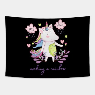 Cute Little Unicorn Making a Rainbow Tapestry