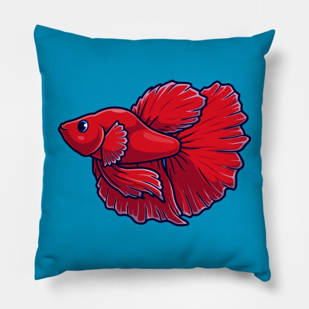 Cute Guppy Betta Fish Cartoon Vector Icon Illustration Pillow by Catalyst Labs