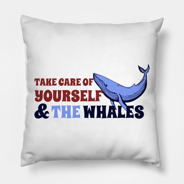 Save the Whales and Take Care of Yourself Groovy Retro Wavy Pillow by GrooveGeekPrints