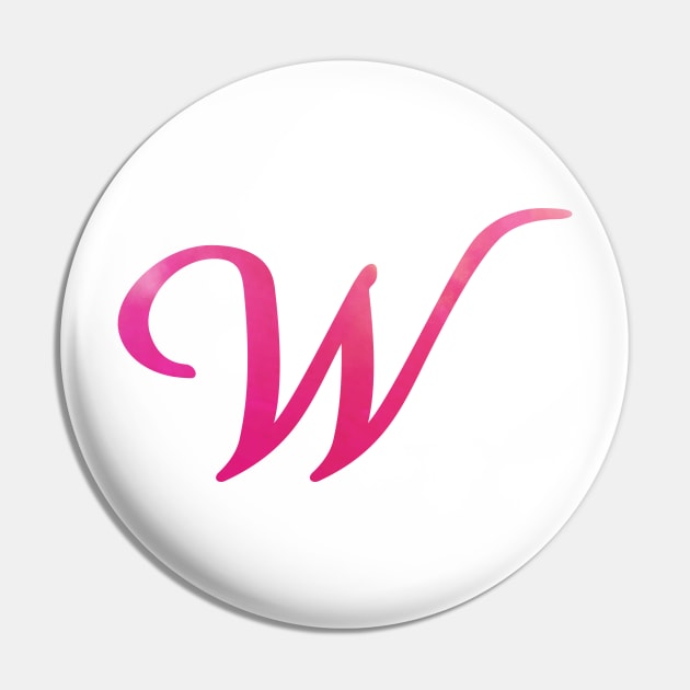 Letter W Monogram, Pink Color Personalized Design Pin by Star58