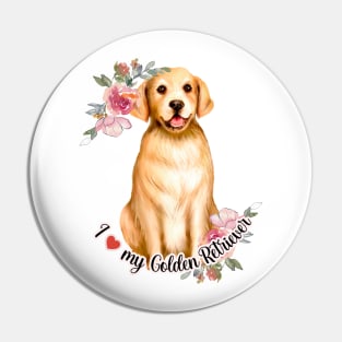 I love my Golden Retriever Cute Dog Watercolor Art Pin