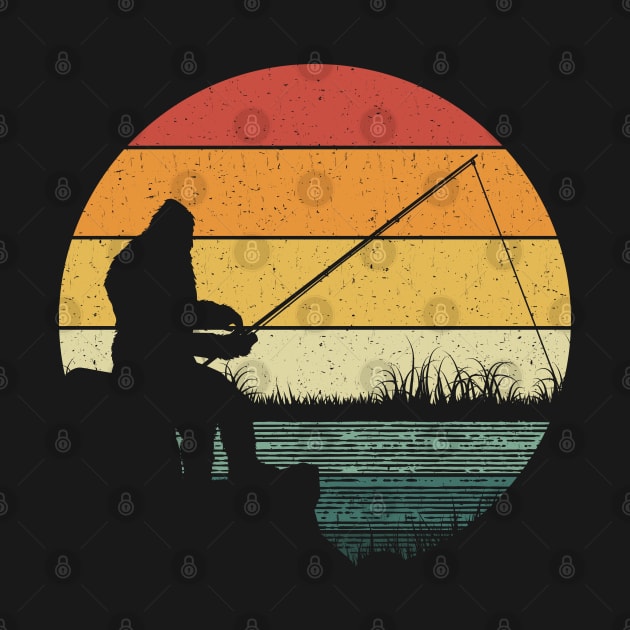 Bigfoot Fishing Retro Sasquatch by Tesszero