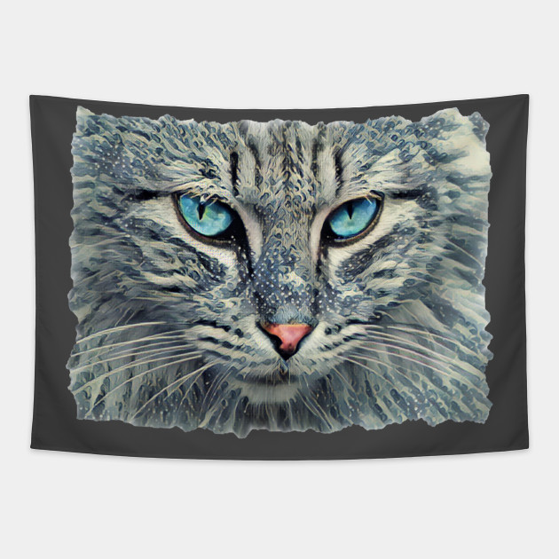 Grey Tabby Blue Eyes Blue Eyed Cat Tapestry Teepublic