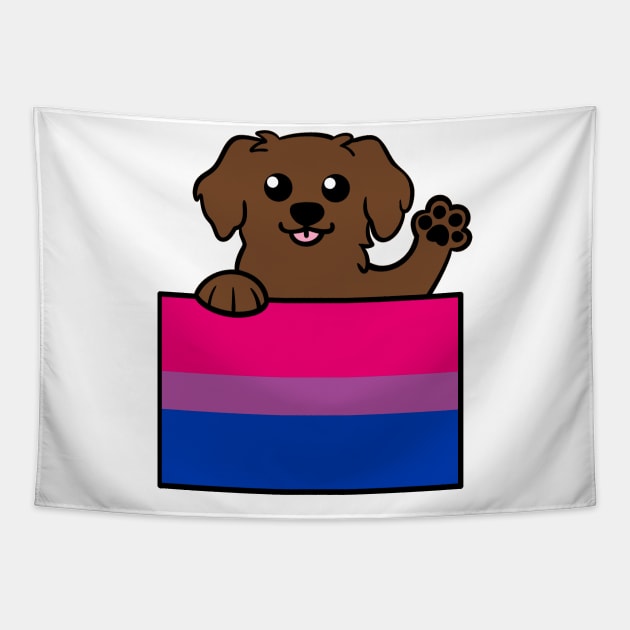 Love is Love Puppy - Chocolate Lab - Bi Pride Flag Tapestry by LittleGreenHat