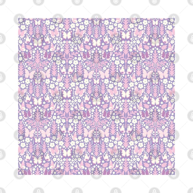 BUTTERFLY DAMASK GEOMETRIC BOTANICAL FLORAL PATTERN PASTEL PURPLE LILAC by blomastudios