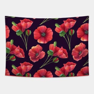 Botanical Floral Seamless pattern -red poppies Tapestry