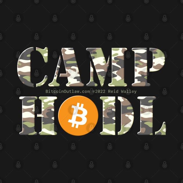 Camp Hodl Camo Stencil Font with Orange Bitcoin Logo by Reid Walley