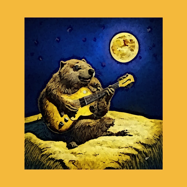 watercolor yellow groundhog playing guitar by Catbrat